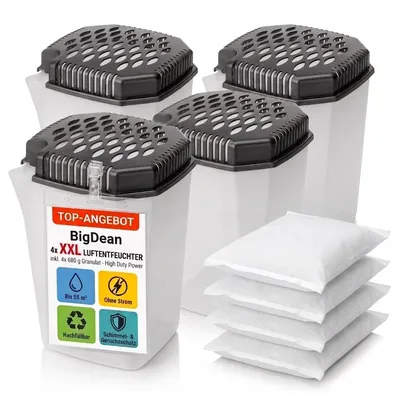 Produktbild von BigDean 4x Luftentfeuchter + 4x 680 Nachfüllpacks Extra groß und extra leistungsstark