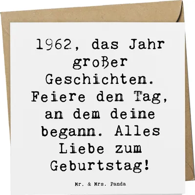 Produktbild von Mr. & Mrs. Panda Klappkarte Spruch 1962 Geburtstag - Weiß - Geschenk, anlasskarte, faltkarte, Geburtstagsgeschenk, Alter, besonderer Geburtstagsspruch, Freude schenken