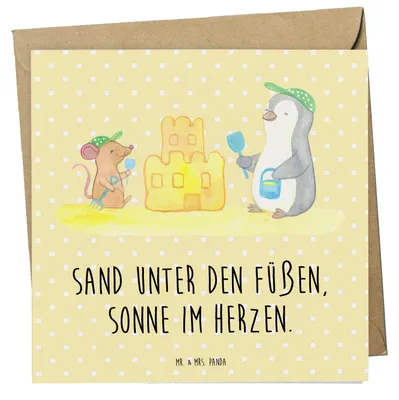 Produktbild von Mr. & Mrs. Panda Glückwunschkarte Sommer Meer Strand - Gelb Pastell - Geschenk, Küste, doppelkarte, Urlaub Am, Sommerferien, faltkarte, Emotionen, anlasskarte, Klappkarte