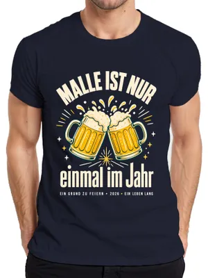 Imagen del producto de Camiseta para hombre, marca Malle, diseño "Fiesta de la cerveza en Mallorca, Ballermann", color azul marino, talla S