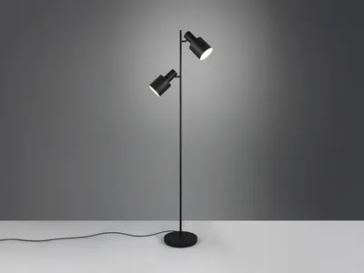 Produktbild von Große LED Stehlampe Schwarz mit 2 schwenkbaren Spots, Leselampe für Wohnzimmer