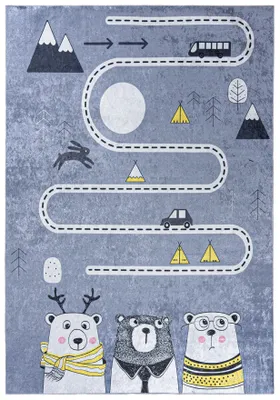 Produktbild von Mazovia Kinderteppich Bär Straßen Graphit Grau 140x200 cm Kurzflor Pflegeleicht Spielteppich für Kinderzimmer