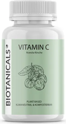 Produktbild von Biotanicals Vitamin C, Kapsel, Vitamin C, Acerola Kirsche Pulver, Kapselhülle: Hydropropylmethylcellulose (HPMC). Acerola Kirsche Pulver..., Gebrauchshinweise: 1 Kapsel täglich mit 200 ml Wasser vor dem Essen einnehmen. Inhalt: 94 g =..., Deutschland