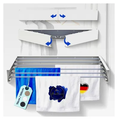 Produktbild von Homellence - Ausziehbarer Wandwäschetrockner - Platzsparender Wandwäschetrockner mit 6m Trockenlänge (100 cm, Weiß)