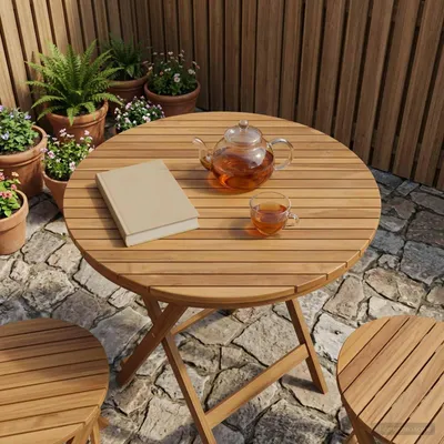 Image de Plateau de table, diamètre 80 cm, épaisseur 3,5 cm. Forme : ronde. Matériau : bois d'acacia massif. Aspect : naturel