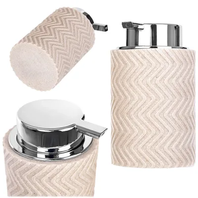 Produktbild von KADAX Seifenspender 9 x 14 cm, Flüssigseifenspender mit Pumpe, Pumpspender für Handseife oder Spülmittel, Handseifenspender aus Polyresin & Kunststoff (Beige)