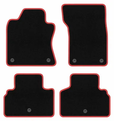 Productafbeelding van Velours automatten voor Infiniti Q50 vanaf 2013 (sedan) – 4-delig, zwart/rood, op maat – Wielganizator CARLUX