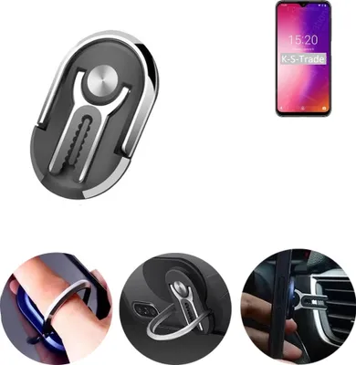 Produktbild von K-S-Trade 3in1 Smartphone-Ring Handy-Ring kompatibel mit UMIDIGI One Max Fingerhalterung  Handyring Tischständer Lüftungsgitter-Halterung Tisch