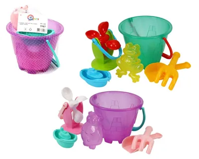 Immagine prodotto di Secchiello di plastica per la sabbia e l'acqua, set di accessori per il gioco nell'acqua, inclusi elementi in una rete di 20x19 cm