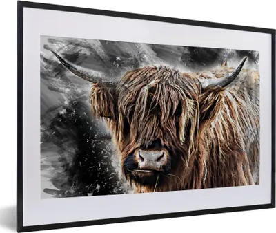 Produktbild von MuchoWow® Gerahmtes Poster Schottischer Highlander - Farbe - Kuh 60x40 cm - Poster mit Schwarzem Bilderrahmen Wandposter Rahmen Foto Bilder - Schlafzimmer - Plakat in Rahmen - Drucken