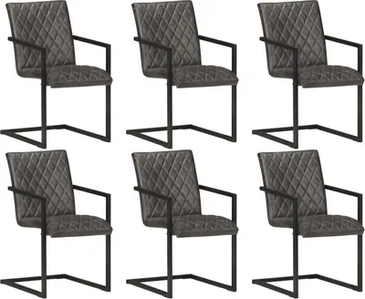 Produktbild von DYRJDJWIDHW Küchenstühle, Esszimmerstühle, 4er Set, Freischwinger, 6er Set, Graue Echtleder Esszimmerstühle, Esszimmerstühle