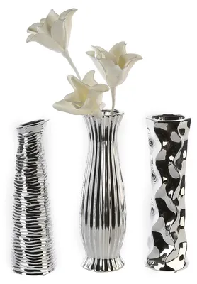 Imagen del producto de Gilde Vase, "Diverso", Keramik, silberfarben, VE 6, 3 Stück wie abgebildet,, H. 34 cm 96465 /Abverkauf nur solange Vorrat reicht