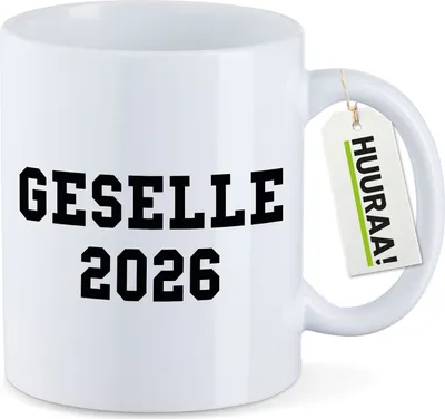 Produktbild von Huuraa Kaffeetasse Geselle 2026 Ausbildung 330ml Weiß Keramik Kaffeebecher Geschenkidee