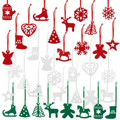 Produktbild von Filzanhänger Christbaumschmuck Weihnachtsbaumschmuck - 36-teilig - Rot, Weiß und Grün - Für Weihnachtsbaum und Fenster