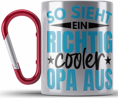 Produktbild von Trendation - Bester Opa Der Welt Geschenk Edelstahl Tasse Karabiner So Sieht Ein Richtig Cooler Opa Aus Spruch Geburtstag Lustig (Rot)