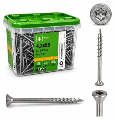 Obrázok produktu pre ESSVE terasové skrutky s plochou hlavou TX20 C4 Corrseal, balenie v krabici, 4,2 x 55 mm, 250 kusov.