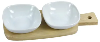 Servierschalen Set, Keramik, 2-teilig mit Bambus Tablett