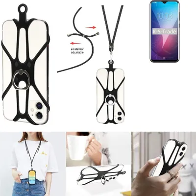 Produktbild von K-S-Trade 3in1 Handykette Handyband Handykordel Halsband Smartphone-Ring Handy-Ring kompatibel mit Oukitel Y4800 Fingerhalterung Handyring