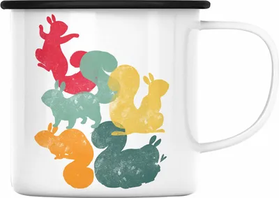 Produktbild von Trendation - Eichhörnchen Emaille Tasse Geschenk Grafik für Eichhörnchen Liebhaber Geschenkidee Lustige Emaille Tasse Retro (Schwarz)