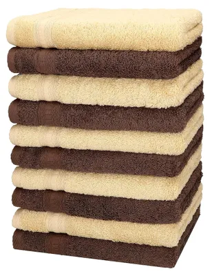 Produktbild von 10er Set Gästehandtücher Gold 100% Baumwolle 600 g/m² 30 x 50 cm beige und nussbraun