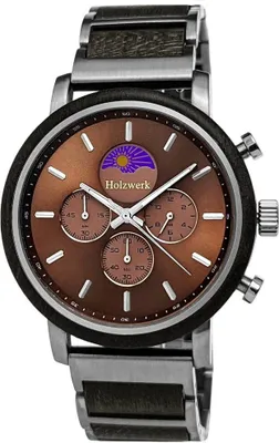 Produktbild von Holzwerk BRAKE Herren Edelstahl & Holz Chronograph Mondphase Uhr, silber, braun