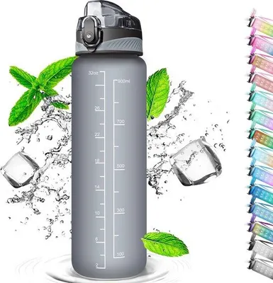 Produktbild von Wasserflasche mit Zeitmarken, 1 Liter, dunkelgrau