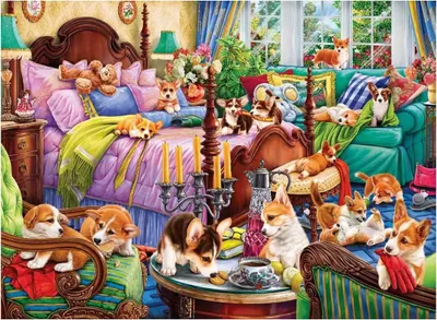 Image de Puzzle ANATOLIEN Chiens au lit 1000 pièces