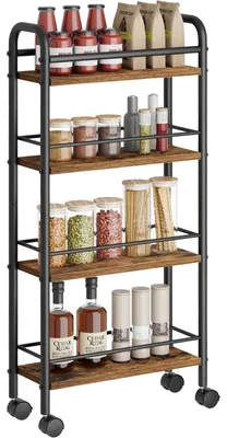 Image de Chariot de rangement avec 4 étagères - Cuisine, 15 x 40 x 85 cm
