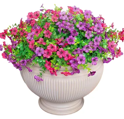 Produktbild von 12 künstliche Blumenbündel für den Außenbereich, mehrfarbige Prunkwinde mit Eukalyptus, UV-beständige Kunstseidenblumen für Frühling und Sommer, ideal für Pflanzgefäße, Veranda, Terrasse und Garten.