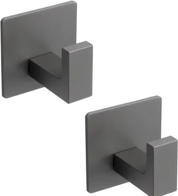 Image de Porte-serviettes sans perçage, lot de 2, crochets en acier inoxydable pour la salle de bains, crochets autocollants, crochets résistants à l'eau pour la salle de bains, gris