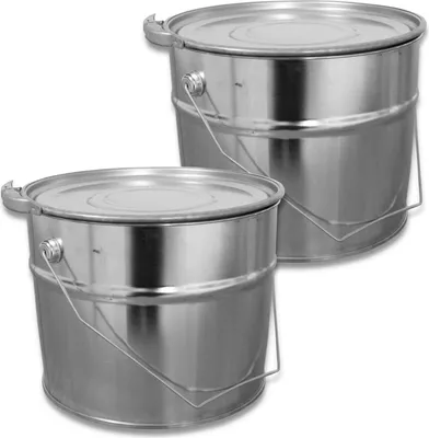 Produktbild von 2 Stück 6 Liter Weißblecheimer Hobbock inkl. Deckel mit Spannring | Stabiler Metallgriff | Luft und Flüssigkeitsdicht | Robust und Stapelbar