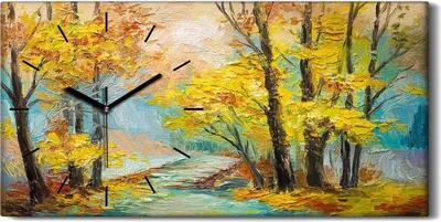 Produktbild von Wandkunst Leinwand Bild Uhr Geräuschlos 60x30 Ölgemälde Wald Bäume Kunst - schwarze Hände
