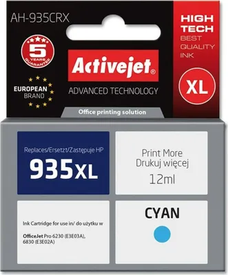 Produktbild von Activejet AH-935CRX Tintenpatrone für HP Drucker; HP 935XL C2P24AE-Ersatz; Prämie; 12ml; cyan