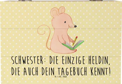 Produktbild von Mr. & Mrs. Panda holzkästchen Schwester Heldin 22 x 15 cm - Gelb Pastell - Geschenk, Familie, Geschenkbox, herzerwärmende Sprüche, Dankeschön, Geschwister, schatztruhe