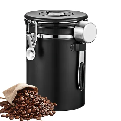 Produktbild von Vorratsdose 2800 ml Kaffeebohnen Aufbewahrung Luftdicht Bohnen Behälter Kaffeebehälter Kanister Luftdicht 1 kg Bohnen aus Edelstahl mit Messlöffel