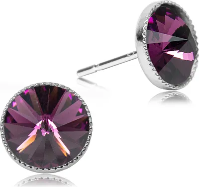 Produktbild von LUISIA® Solitär Ohrstecker "Joy" mit Premium Kristallen | Amethyst Pflaume