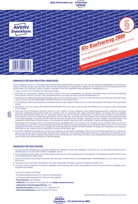 Immagine prodotto di Avery Zweckform® 2880 Contratto di vendita - auto usate, DIN A4, senza carta carbone