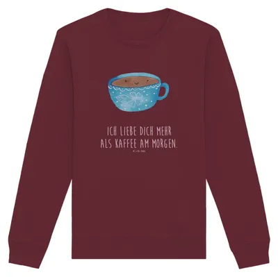 Produktbild von Mr. & Mrs. Panda Baumwoll Pullover Kaffee Tasse Größe S - Burgundy - Geschenk, Sweatshirt, Pulli, Lustige Sprüche, Genuss, Glücklich, Sweater, Liebe, Geschmack, Bio