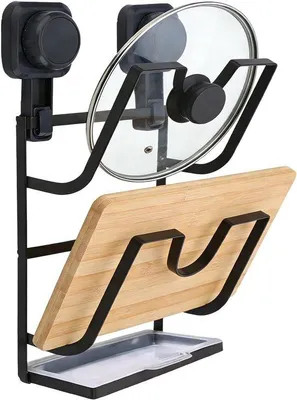 Produktbild von Ablage für Pfannendeckel – mit Auffangschale – doppelter Deckelhalter – multifunktionaler Organizer für die Küchenarbeitsplatte – Vemera