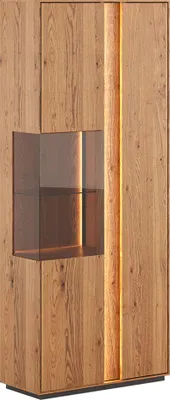 Produktbild von Wohnzimmer Vitrine mit 84,5 cm Breite in Eiche massiv geölt, inkl. LED-Beleuchtung - CARISOLO-163