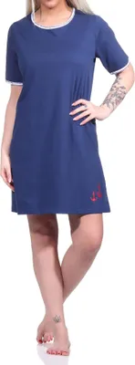 Produktbild von Maritimes Damen Nachthemd, kurzärmliges Bigshirt mit Rundhals - 123 214 10 151 ; marine , 36-38