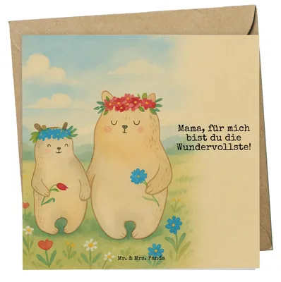 Produktbild von Mr. & Mrs. Panda Glückwunschkarte Bären mit Blumenkranz Design - Weiß - Geschenk, doppelkarte, Mama, Muttertag, faltkarte, Mutti, Mutter, anlasskarte, Grußkarte, Family