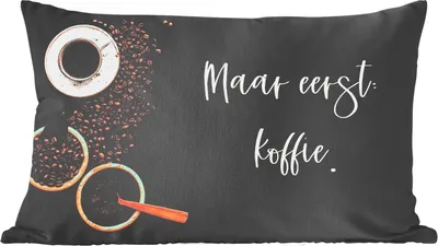 Produktbild von MuchoWow® Zierkissen Sofakissen Wohnzimmer Dekokissen 60x40 cm Espressotassen - Kaffee zuerst - Zitat - Sprichwort - Kopfkissen - Polster mit Foto