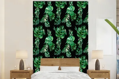 Produktbild von MuchoWow® Fototapete für Wohnzimmer oder Schlafzimmer Wandtapete Vinyl Motivtapete Blumen - Blätter - Monstera - 225x350 cm - Schlafzimmer tapete