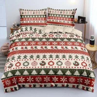 Produktbild von Unyqoos® Weiche und atmungsaktive Weihnachtsbettwäsche mit bunten Mustern und Reißverschluss
