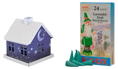 Produktbild von KNOX - Räucherhaus aus Metall - Romantik - Blau mit Mond und Sternen - mit 24 Räucherkerzen Lavendelduft