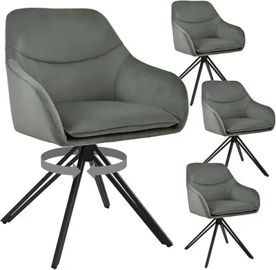 Imagen del producto de Juego de 4 sillas giratorias para comedor con reposabrazos, tapizadas en terciopelo, con giro de 360 grados. Sillas modernas giratorias, ideales para comedor, sala de estar, oficina, en color gris claro