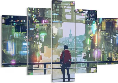 Produktbild von Bild auf Leinwand - Leinwandbild - Stadt Brücke Haus - 150x100cm - Wand Bild - Wanddeko - Leinwanddruck - Bilder - Kunstdruck - Wanddekoration - Leinwand bilder - Wandkunst - EA150x100-4017