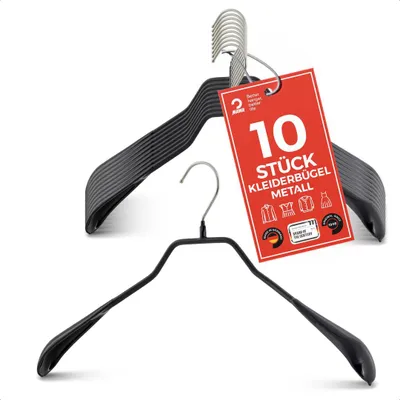 Produktbild von MAWA Metallbügel, 10er-Set, 46 cm, Schwarz, stabil & formschonend für Mantel