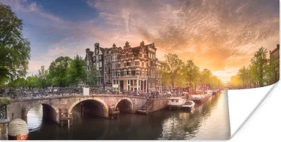 Produktbild von MuchoWow® Poster Grachten - Amsterdam 40x20 cm - Poster für die Wand - Poster Schlafzimmer